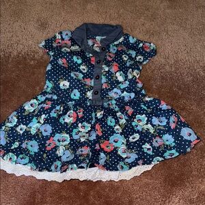 Charming Floral Kids Dress with Navy Accents